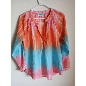Shenanigans Sheer Top Women’s Size Large Orange Blue Pink Long Sleeves Size S